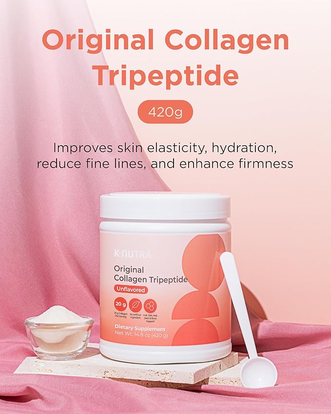 K-Nutra Original Collagen Tripeptide | 420g (14.8oz) | 100% Pure Freshwater Collagen Powder | 200X Absorption GPH | Helps Support Skin, Hair & Nail Health