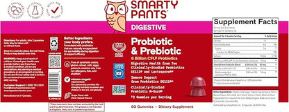 SmartyPants Adult Probiotic & Prebiotic Gummies for Digestive Health: 6 Billion CFU Gut Health Supplement, Clinically Studied Prebiotic for Immune Support, Grape, 60 Count (30 Day Supply)