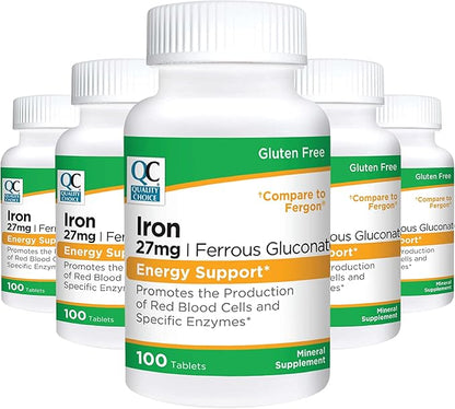 Quality Choice Energy Support Iron 27 mg Ferrous Gluconate Tablets 100 Count