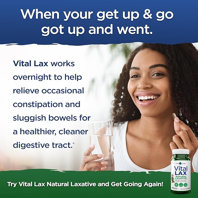 Vital Planet - Vital Lax Natural Laxative Cleanse Supplement for Occasional Constipation, with Magnesium Hydroxide, Slippery Elm, Aloe, and Triphala to Support Bowel Regularity 60 Capsules