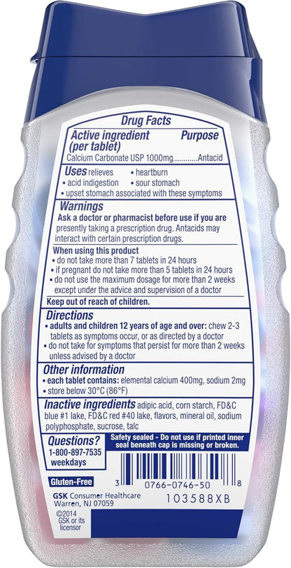 TUMS Ultra Strength Chewable Antacid Tablets for Heartburn Relief and Acid Indigestion Relief, Assorted Berries - 160 Count