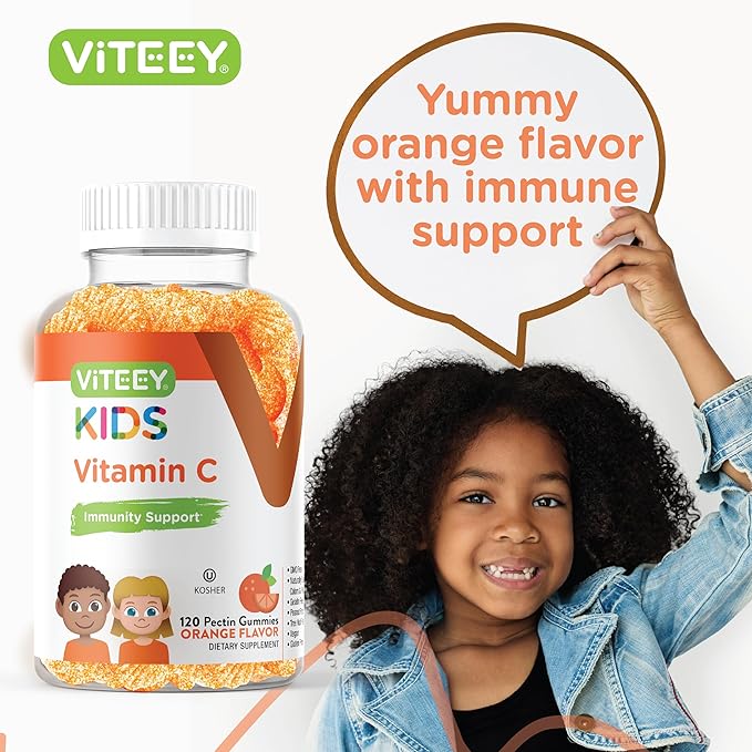 Kids Vitamin C Gummies - Immune Support for Kids, Toddlers, & Teens - Vegan, Gelatin Free, Gluten Free, GMO Free - Tasty Chewable Orange Flavored Immunity Gummy