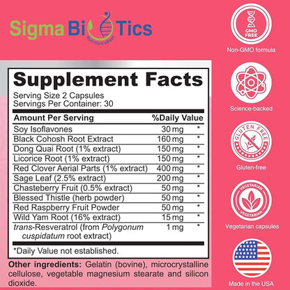 Women’s Hormone Balance Support - Herbal Supplement for Menopause, Hormonal & Reproductive Health - Non-GMO Supplements with Soy Isoflavones, Black Cohosh, Dong Quai - 60 Capsules
