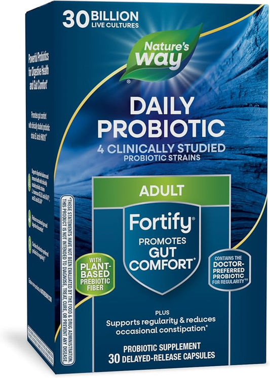 Nature's Way Fortify Daily Probiotic + Prebiotic for Men and Women, 30 Billion Live Cultures, Digestive and Immune Health Support* Supplement, 30 Capsules