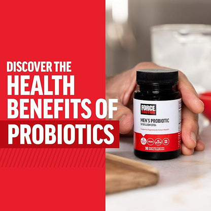 FORCE FACTOR Men’s Probiotic, Probiotics for Digestive Health with 50 Billion CFUs and 10 Probiotic Strains to Support Gut and Colon Health, and Daily Wellness, Non-GMO, Vegan, 30 Vegetable Capsules