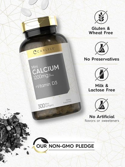 Carlyle Calcium 1200 mg with Vitamin D3 | 300 Softgels | Non-GMO and Gluten Free Supplement