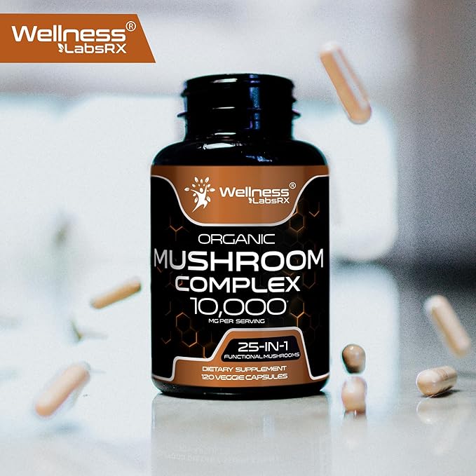 Mushroom Supplement Capsules 10:1 Extract, Mushroom Complex Capsules 1000mg, Lions Mane Supplement with Turkey Tail, Cordyceps, Reishi - 120 Count