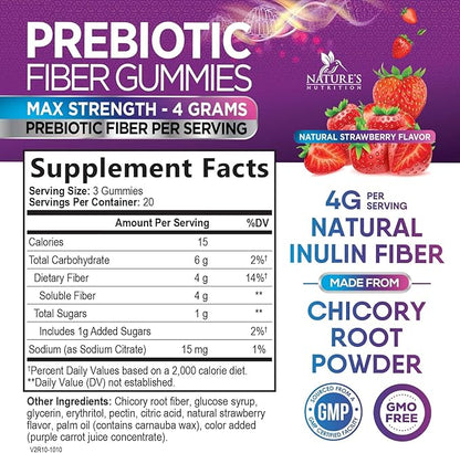Fiber Gummies for Adults, Daily 4g Gummy Fiber Supplement, Prebiotic Gummy Digestive Health Support - Plant Based Soluble Fiber Chews, Prebiotics Supports Regularity & Digestion Non-GMO - 60 Gummies