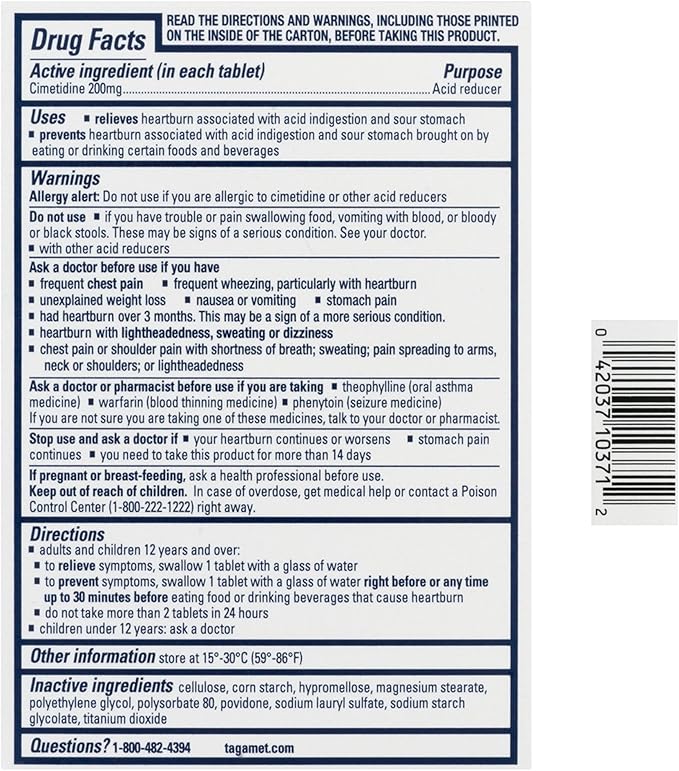 Tagamet HB 200 mg Cimetidine Acid Reducer and Heartburn Relief, 6 Count