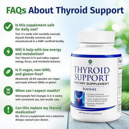 1 Body Thyroid Support Supplement with Iodine, B12, Zinc, Selenium, Ashwagandha, Non-GMO, Vegetarian, 30 Day Supply