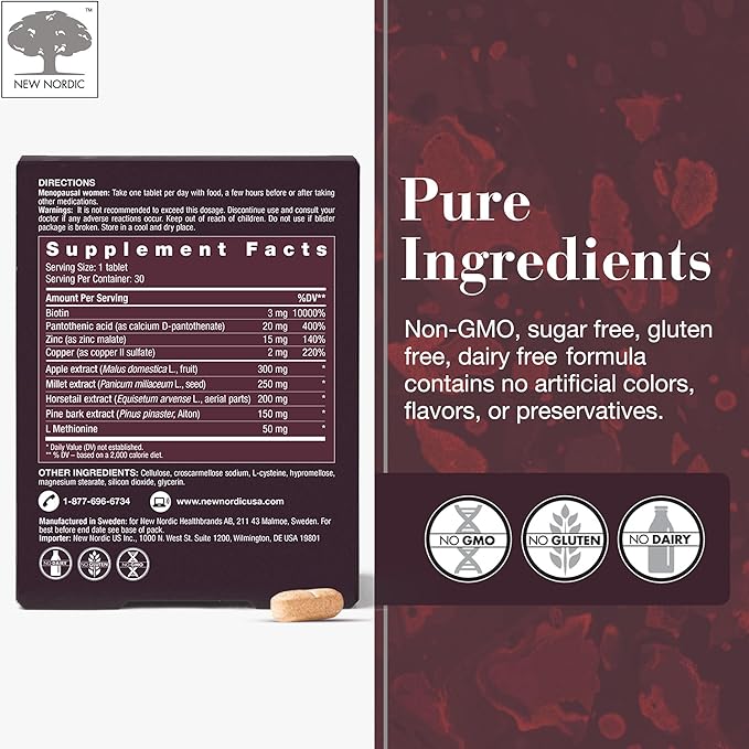 New Nordic Hair Volume Menopause, Supports Healthy Hair Growth During & After Menopause, Nourishes Mature Hair for Post-Menopausal Women, 30 Tablets