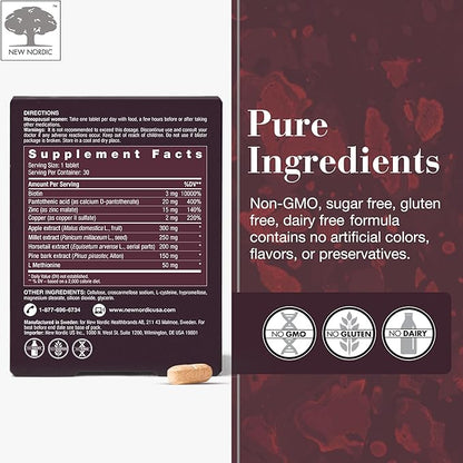 New Nordic Hair Volume Menopause, Supports Healthy Hair Growth During & After Menopause, Nourishes Mature Hair for Post-Menopausal Women, 30 Tablets