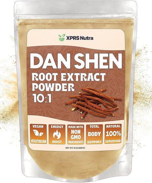 XPRS Nutra Dan Shen Root Extract Powder 10:1- Premium Dan Shen (Red Sage) Concentrated Powder - Vegan Friendly Danshen (8 oz)