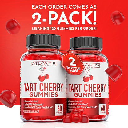 Tart Cherry Gummies 2-Pack with Celery Seed Extract - Advanced Uric Acid Cleanse for Immediate Relief. Powerful Antioxidant with Joint Support - 120 Gummies
