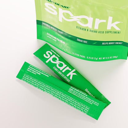 AdvoCare Spark Vitamin & Amino Acid Supplement - Focus & Energy Drink Powder Mix with Vitamin A, B-6, C & E - Also Includes L-Carnitine & L-Tyrosine - Limeade, 14 Stick Packs