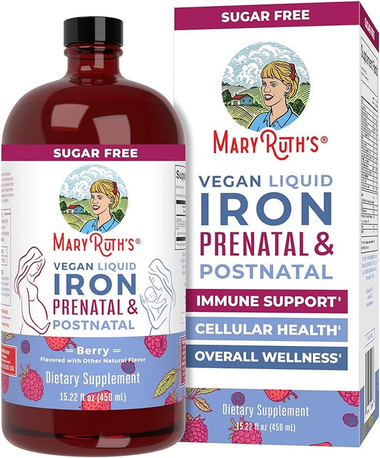 MaryRuth Organics | Liquid Iron Supplement Prenatal & Postnatal for Pregnant & Lactating | Iron Deficiency | Immune Support | Sugar/Gluten Free | Vegan | Non-GMO | 15.22 Fl Oz