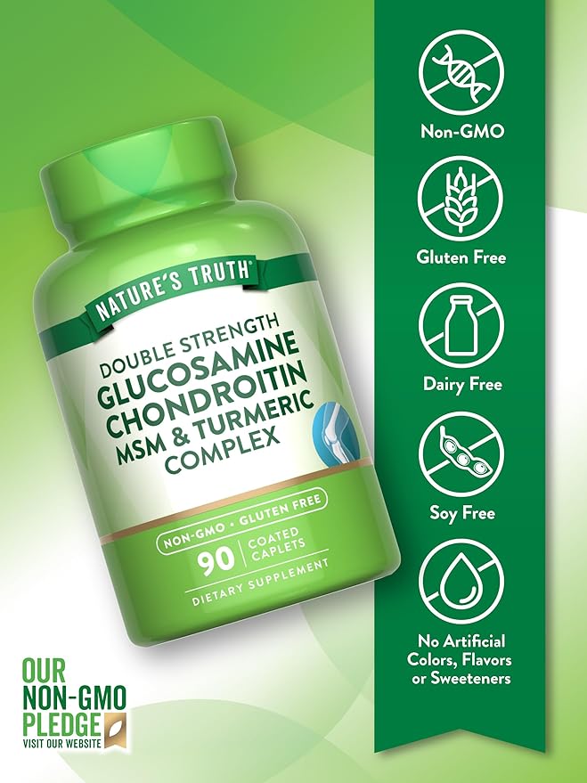 Nature's Truth Glucosamine Chondroitin MSM Complex | 90 Caplets | with Turmeric | Double Strength | Non-GMO & Gluten Free Supplement