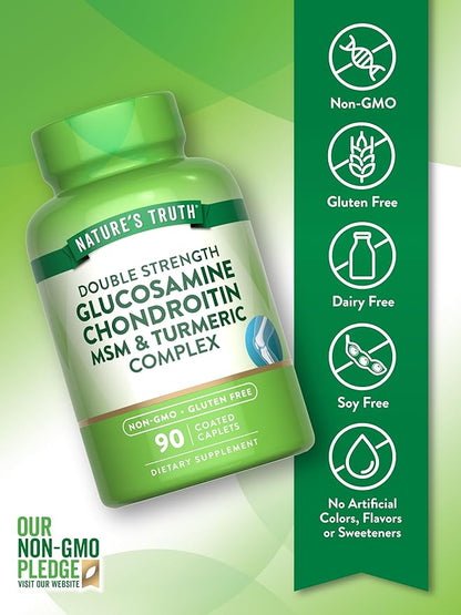 Nature's Truth Glucosamine Chondroitin MSM Complex | 90 Caplets | with Turmeric | Double Strength | Non-GMO & Gluten Free Supplement