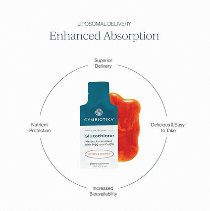 CYMBIOTIKA Liposomal Glutathione Supplement – PQQ, CoQ10 & Antioxidants for Detox, Brain, Energy, Immune Support – Advanced Absorption for Cellular Health & Longevity, Citrus Berry, 2 Month Supply