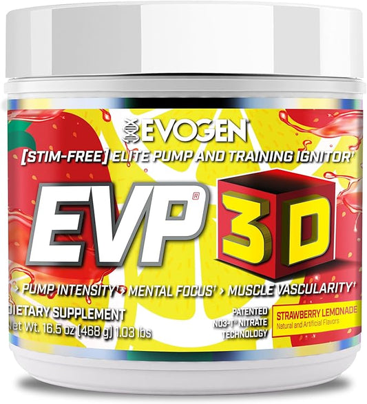 Evogen EVP 3D - Stim Free Pre Workout Powder for Men & Women | Sugar Free Non Stim Preworkout with Beta Alanine and Creatine for Energy & Pump | Strawberry Lemonade | 40 Servings
