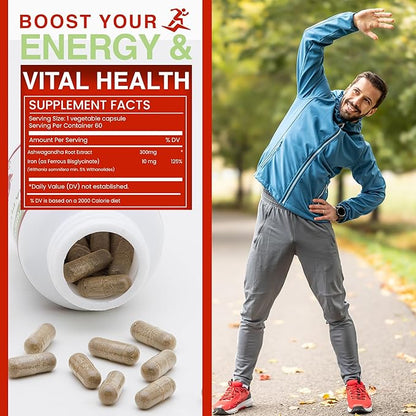 Ashwagandha with Iron Bisglycinate - 300mg & Bioavailable Iron 10mg - 60 Capsules