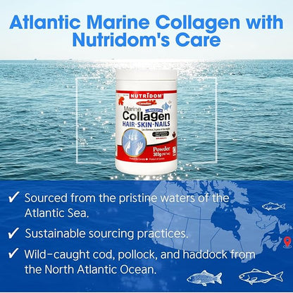 Hydrolyzed Marine Collagen Peptides Powder, Wild-Caught from Nova-Scotia, Supports Hair, Skin & Nails, Non-GMO, Free of Gluten, Soy & Dairy (303 g)