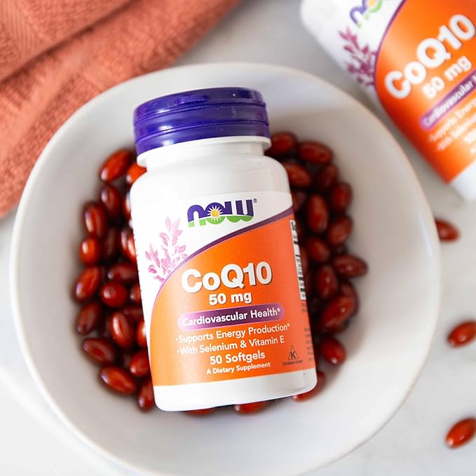 NOW Foods Supplements, CoQ10 50 mg, Pharmaceutical Grade, All-Trans Form produced by Fermentation, 50 Softgels