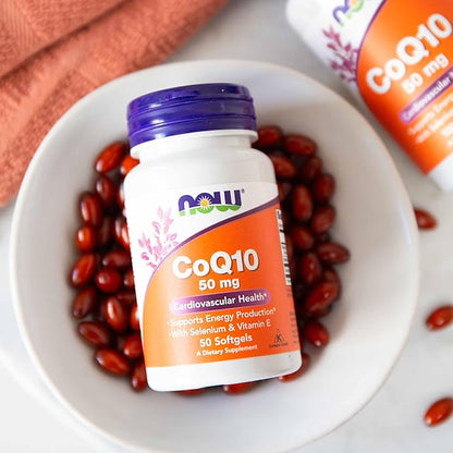 NOW Foods Supplements, CoQ10 50 mg, Pharmaceutical Grade, All-Trans Form produced by Fermentation, 50 Softgels