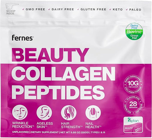 Hydrolyzed Collagen Peptides Supplement Powder for Women & Men - Ageless Skin, Strong Hair & Nails, Joint Support - Grass Fed Type I & III - Keto, Paleo, Gluten Free - 28 Servings, 9.88 oz, Unflavored