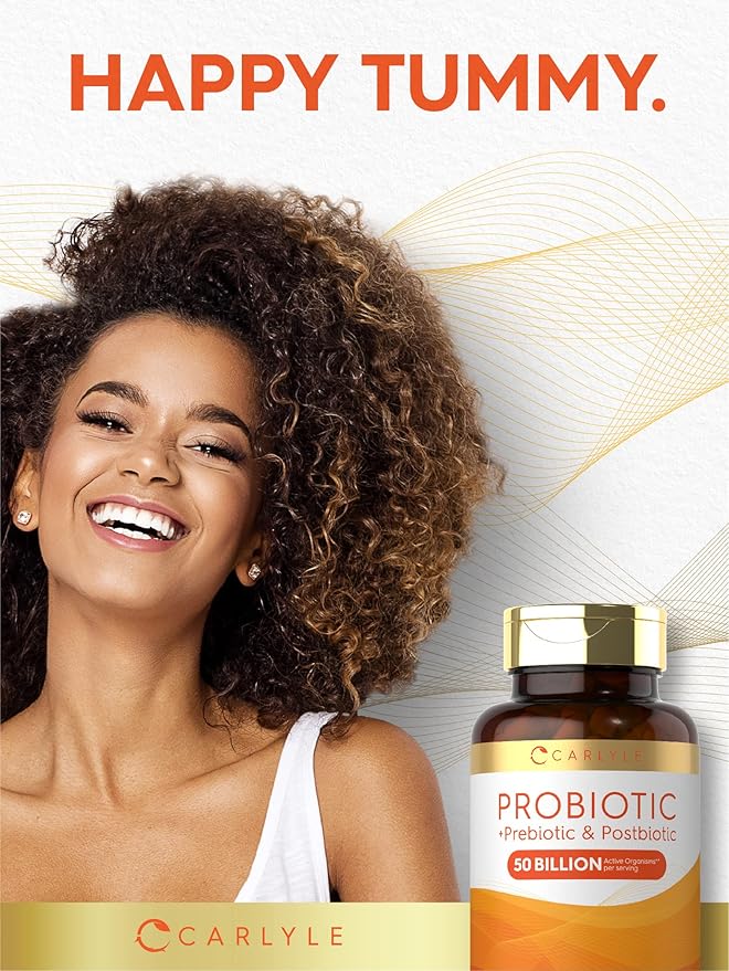 Carlyle Probiotic for Women and Men | 50 Billion CFU | 60 Capsules | Plus Prebiotic and Postbiotic | Complex Supplement | Vegetarian, Non-GMO, and Gluten Free