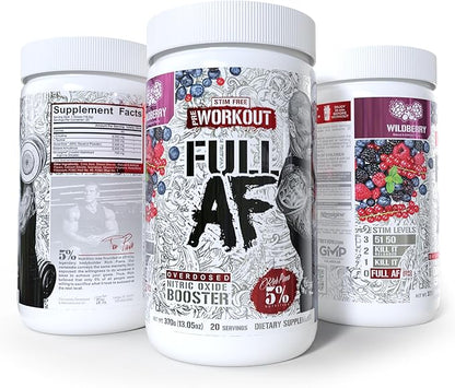 5% Nutrition FullAF Pre-Workout | Stim-Free with Massive Pumps | L-Citrulline, L-Taurine, Nitrosigine, GlycerSize | 13.05 oz (Wildberry)