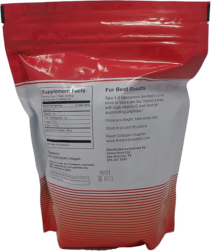 The Doctor Within Hydrolyzed Collagen Powder – Unflavored, Grass-Fed Protein Peptides for Men and Women, 1.1 lbs