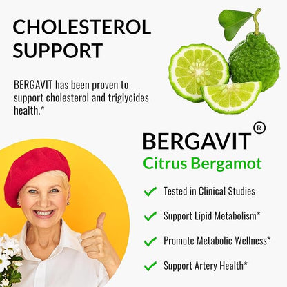 UpNourish Plant Sterols Citrus Bergamot Supplement for High Cholesterol with Stanols, Heart Health Support with CoQ10, Omega 3, Olive Leaf, Turmeric Curcumin, Black Garlic and Niacin - 120 Softgels
