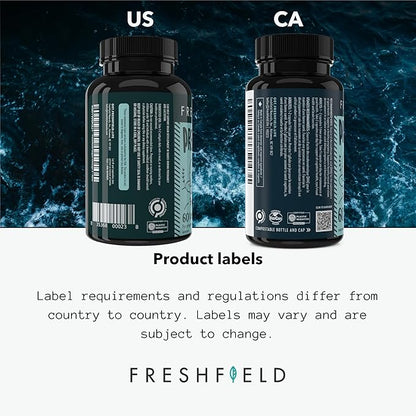 Freshfield Vegan Omega 3 DHA: Sustainable, Carrageenan Free, Third Party Tested, Compostable Bottle, Carbon Neutral. Supports Heart, Brain, Joint Health w/DPA (Prenatal 60 Count (Pack of 1))