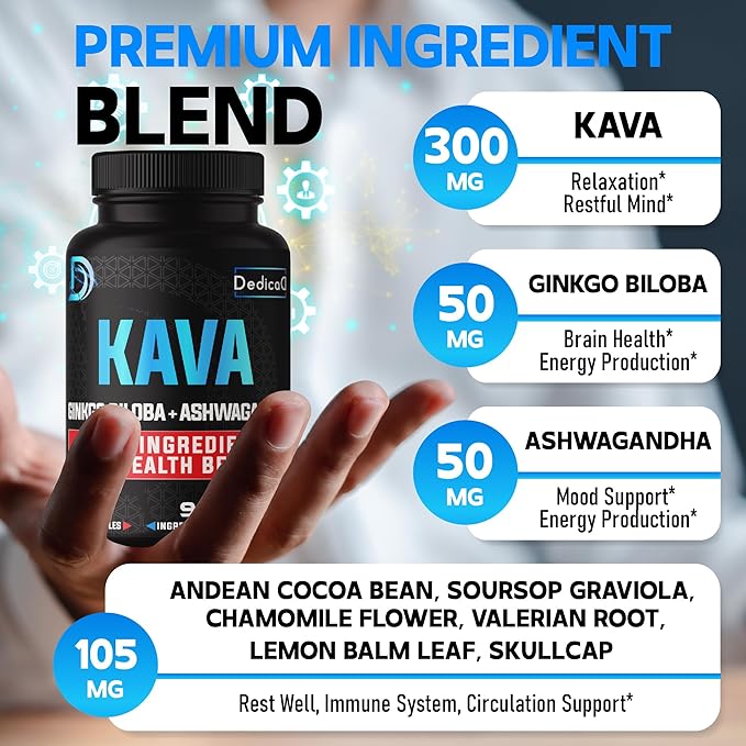 9in1 Kava Kava Capsules 5-Month Supply 15:1 Extract for Sleep, Mind & Immune Support - 9 Natural Herbs Includes Ginkgo, Ashwagandha, Graviola, Valerian & More - 150 Vegan Capsules