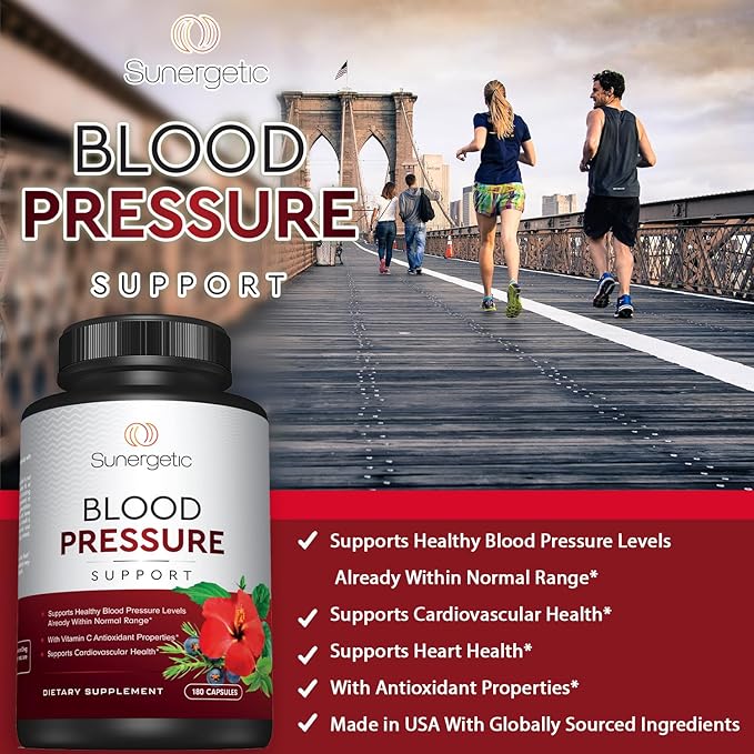 Premium Blood Pressure Support Supplement for Cardiovascular & Heart Health with Garlic, Hawthorn & Hibiscus (180 Capsules)