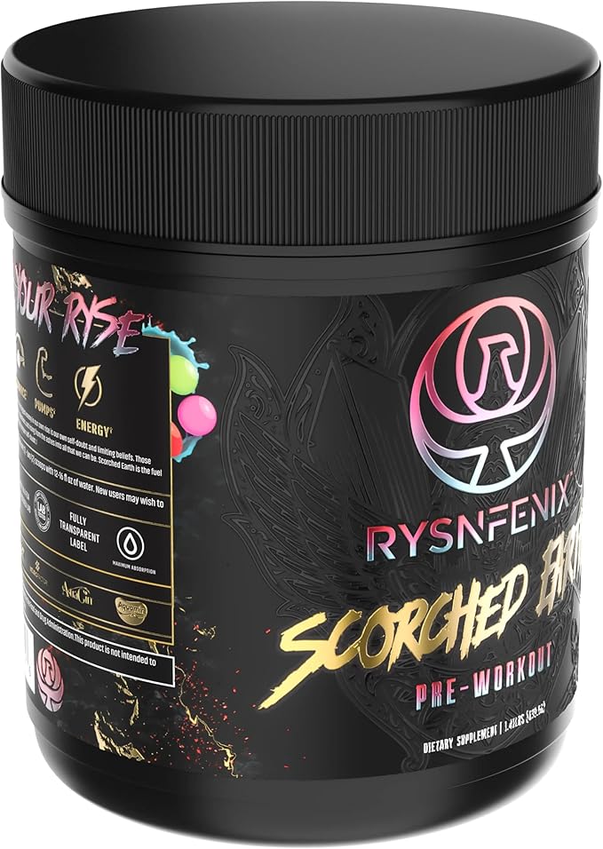 Scorched Earth Pre Workout Powder - Energy & Focus with Dual-Source Caffeine, Nootropics | Pumps from Citrulline, Beta Alanine, Nitrosigine®, GlycerPump™ (Rainbow Candy)