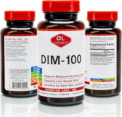 Olympian Labs DIM Supplement 100mg - Daily Capsules - Diindolylmethane for Men and Women, 100 Mg, 60 Count
