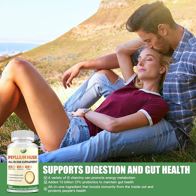 Psyllium Husk Capsules, Psyllium Husk Fiber Dietary Supplement 500mg, with Magnesium & Probiotics, Weight Management, Muscle Relief, Digestive & Gut Health for Men & Women, 120 Capsules
