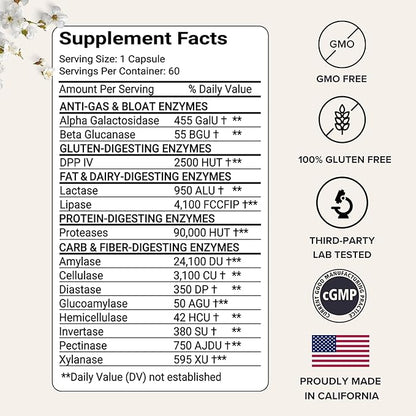 Aeva Digestive Enzymes – Anti-Bloat & Gas Relief for Dairy, Gluten, Protein & Fat – Broad-Spectrum Enzyme Formula with Single Capsule Convenience – Made in California & Functional Medicine Backed