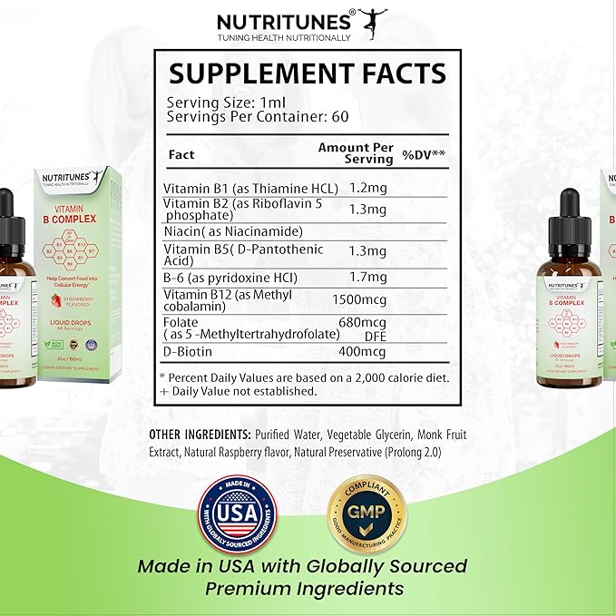 Liquid Vitamin B Complex – High-Potency and Complete B-Vitamin Drops for Energy, Metabolism, and Nervous System Support – Strawberry Flavored, Non-GMO, Sugar-Free – 60 Servings (2oz)