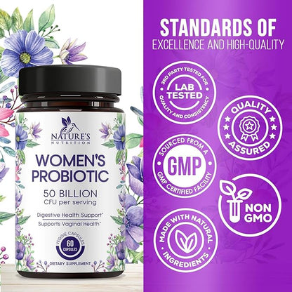 Probiotics for Women 50 Billion CFU - Digestive Health, Vaginal pH & Immune Support, Prebiotics & Cranberry, Gut Health & Urinary Support, 5 Strains, Shelf Stable Women's Probiotic - 60 Capsules