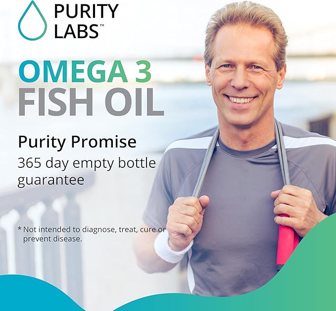 Purity Labs Omega 3 Fish Oil 3000mg – DHA & EPA Omega 3 Fatty Acid Supplements to Support Heart and Brain Health - Immune Support Supplement - 180 Softgels (60 Servings)