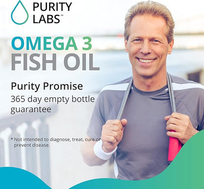 Purity Labs Omega 3 Fish Oil 3000mg – DHA & EPA Omega 3 Fatty Acid Supplements to Support Heart and Brain Health - Immune Support Supplement - 180 Softgels (60 Servings)