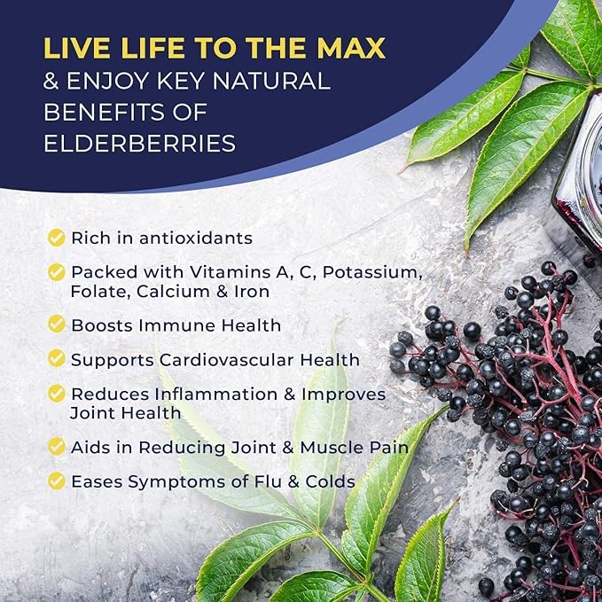 Organic Elderberry Syrup, 60 Day Supply, Black Liquid Drops for Immune Support, Sambucus Elderberry Syrup - Liquid Extract Drops for Kids & Adults - Extra Strength (2 Pack)