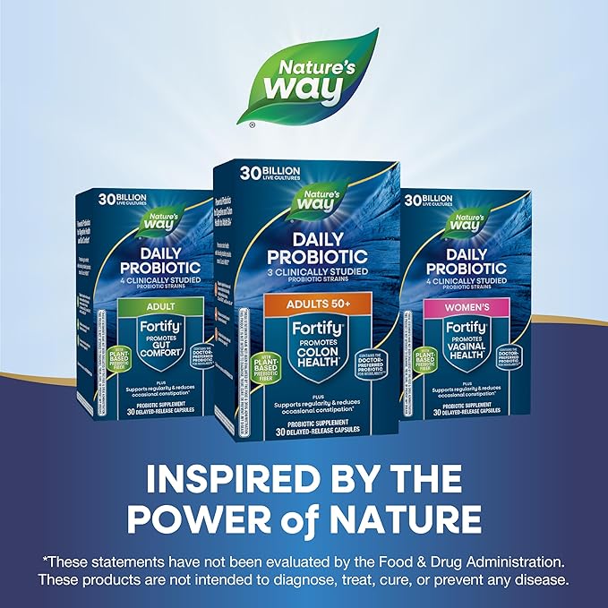 Nature's Way Fortify 50+ Daily Probiotic for Men and Women, 30 Billion Live Cultures, Colon, Digestive, and Immune Health Support* Supplement, 30 Capsules