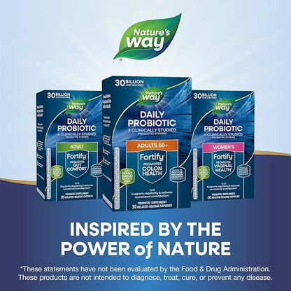 Nature's Way Fortify 50+ Daily Probiotic for Men and Women, 30 Billion Live Cultures, Colon, Digestive, and Immune Health Support* Supplement, 30 Capsules