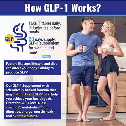 GLP-1 Supplement for Women & Men, Natural GLP-1 Support, 26 in 1 with Akkermansia Probiotic, Berberine, Inulin, Turmeric, HMB, GLP1 for GLP 1 Levels, Metabolism*, Digestive & Gut Health - 60 Count
