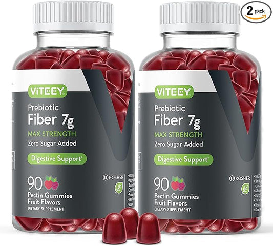 VITEEY Prebiotic Fiber Gummies for Adults, 7g - Zero Sugar Added - Fiber Supplement for Digestive Health Regularity & Natural Weight Support - Vegan, Gelatin Free - Chewable Fruit Flavored Gummy
