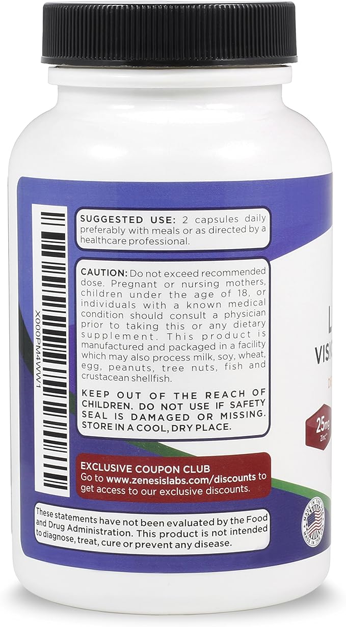 Zenesis Labs Lutein Vision Support - Essential Eye Vitamin - with Bilberry, Beta-Carotene, Zinc, Grapeseed & Other Minerals Bulk 360 Capsules, 180 Day Supply (120 Capsules/Bottle)